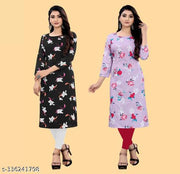 Women's Printed Full-Stitched Crepe Straight Kurti(Combo Pack Of 2)