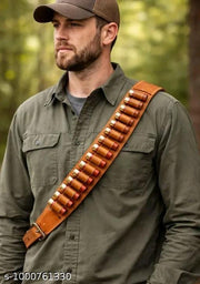 12 Bore Cartridge Leather Belt Tan- Genuine Leather Shotgun Shell holder belt for hunting