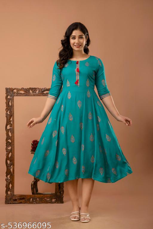 Women Rayon Printed Mayra Trendy Anarkali Kurtis