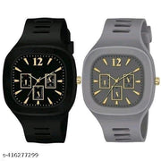 NEW TRENDY SQUARE SOLID DIAL DESIGN ATTRACTIVE BELT ANALOG COMBO WATCHES FOR MEN AND WOMEN