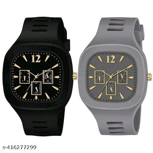NEW TRENDY SQUARE SOLID DIAL DESIGN ATTRACTIVE BELT ANALOG COMBO WATCHES FOR MEN AND WOMEN