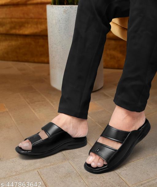 Kestro Men’s Black Comfort Sandals | Double Strap Casual Slippers | Soft Cushioned Daily Wear Footwear