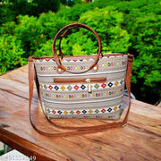 4 in one Stylish Handbag Combo Set for Women | Ethnic Printed Tote, Shoulder & Sling Bag with Wallet | Trendy Ladies Purse for Daily Use, Office, Travel & Party | Premium PU Leather & Fabric