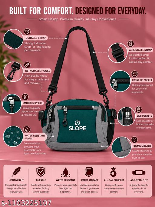 SLOPE Waist Bag for Men & Women | Stylish Unisex Fanny Pack, Belt Bag & Hip Bag | Compact Travel, Running, Gym & Daily Use Pouch | Adjustable Crossbody Sling Bag I Green