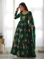 Ledies Stylish Fancy Trendy Printed Poly Georgette Maxi Flared Gown For Women For Party Wedding Festival Functions very comfortable