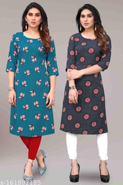 Women Printed Crepe Kurtis combo of 2