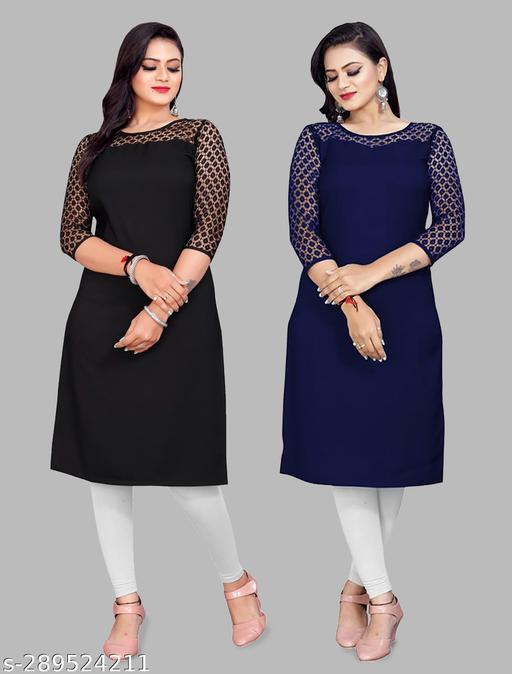 Casual American Crepe And Rasal Net Stylish Pack Of 2 Kurtis