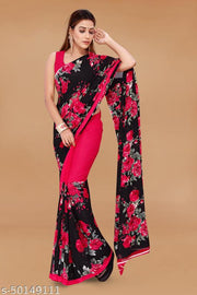 Pretty, Printed Georgette Saree with Blouse Piece