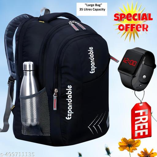 Large Stylish 35L Waterproof Laptop Backpack for Men & Women - Office, School, college, with free LED watch