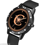 Femeo Analog 9112 Watches Round Black Dial C Design Stylish Black PUU Strap Classic Design Fancy Wrist Watch for Men and Boys, Pack of 1 - A07ZALPHA-C-AVO-BLK-SFR