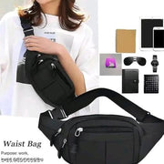 Black Travel Waist Bag | Multi Pocket Sling Belt Bag
