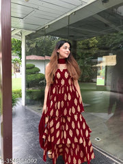 New Gorgeous Sharara MAROON Rayon Fabric Kurti With Net Dupatta For Occasional/Daily Wear