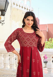 Women Printed Anarklai Kurti For Women & Girls