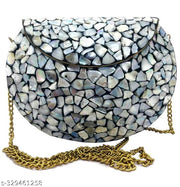 Shakuntala Textiles Women/Girls Bridal metal Sea shell clutch party sling bag Ethnic Indian Handmade mosaic metal bag Silver