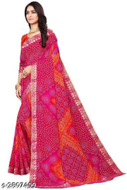 KANOODA prints Bandhani Georgette Multicolor Lace border Saree With Blouse
