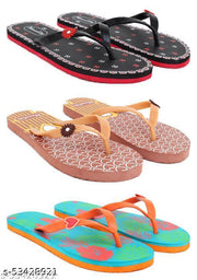 Phonolite Daily use Casual wear Hawaii chappal slipper Flexible Home use Light in weight Printed Comfortable for  all day flip flop for women and girls pack of 3