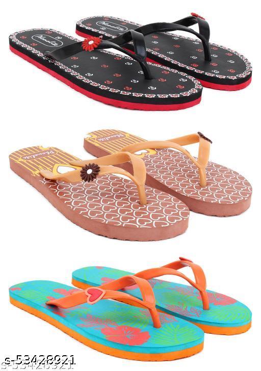 Phonolite Daily use Casual wear Hawaii chappal slipper Flexible Home use Light in weight Printed Comfortable for  all day flip flop for women and girls pack of 3