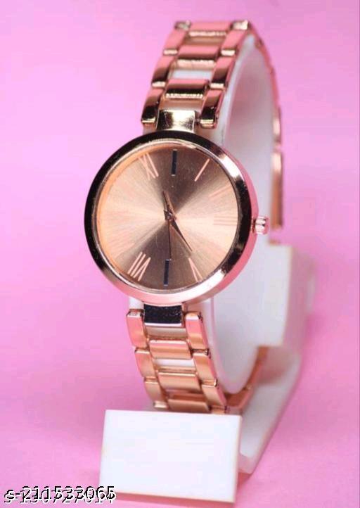 Fancy Solid Metal Dial Attractive Matt Metal Chain Belt Analog Watches for Women