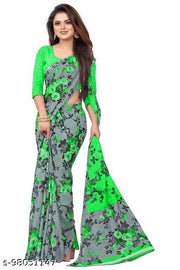 Women's Desinger Georgette Floral Printed Saree with Blouse Piece