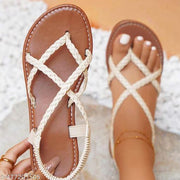 Stylish Off White sandals for women Braided Pattern Trendy flat sandals for women Daily Wear ladies sandal Comfortable flats for women stylish Casual Footwear