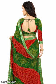KANOODA prints Bandhani Georgette Multicolor Lace border Saree With Blouse