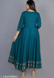 Teal blue border shri balaji center and finishing  Kurtis