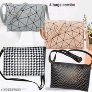 4 Bags Combo Stylish Designer Girls Bags Ratro Black polkadots And Pink Grey