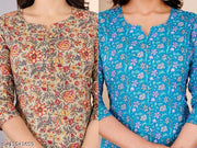 Combo of Women Cotton Straight Long Floral Print Kurti  for Daily Wear