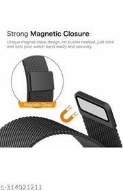 menaso Magnet Watch Belt For All Series 42/44 mm black 44 mm Metal Watch Strap (black) 24 mm Stainless Steel Watch Strap  (Black)