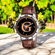 Femeo  Watches 9108 Analog Round Black Dial G Design Stylish Brown Leather Strap Classic Design Fancy Wrist Watch for Men and Boys, Pack of 1 - A07ZALPHA-G-AVO-SIL-BRW-CHL