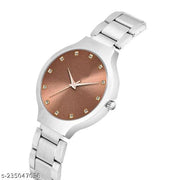 Yolako Brown Diamond Dial Silver cash Silver Belt Girls Watch
