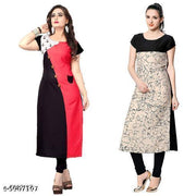 Polyster/Crepe fabric-Women's Printed Kurti Combo of 2