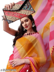 Qyra  Digital Print Bollywood Georgette Saree  (Multicolor, Pink)