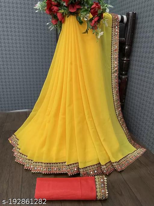 NEW GEORGETTE MIRROR LACE SAREE