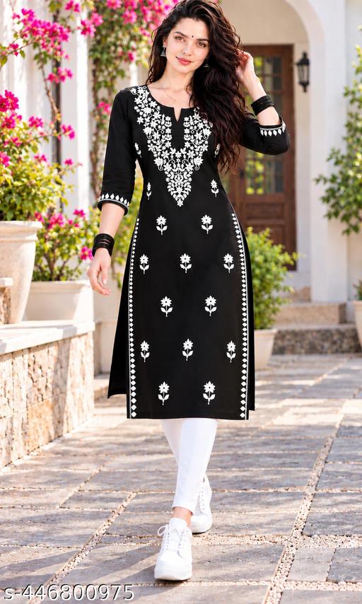 House Of Ara Fashion Womens Hand Embroidered Lucknowi Chikankari Rayon Kurta