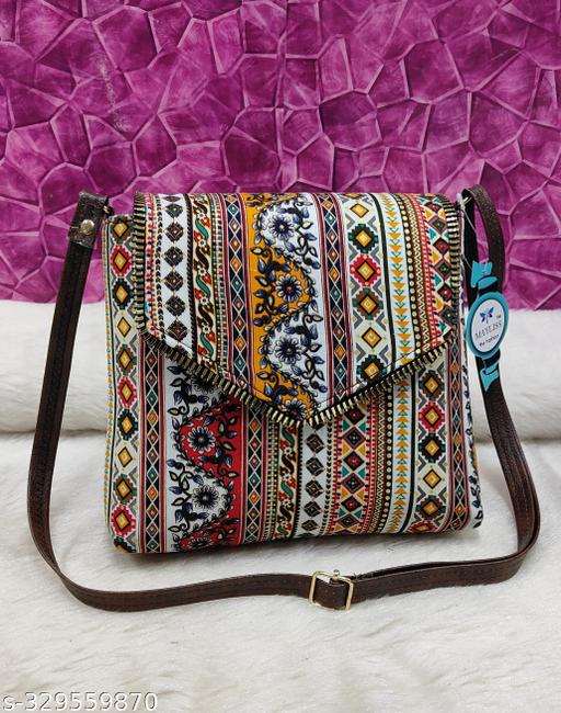 Trendy comfy women White PU sling bags/Cotton Fabric sling bags for women/Full handwork bag/Party wear and wedding bag for women
