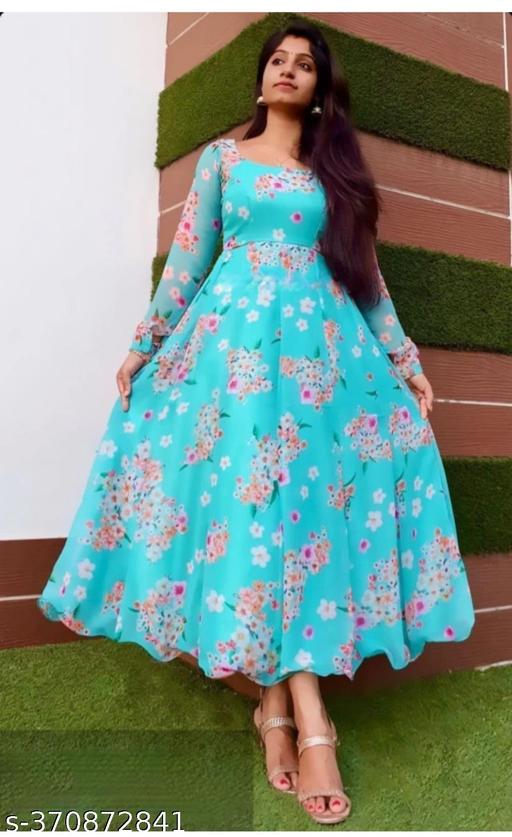 QVAZOR Stylish Fancy Trendy Printed Gown For Women For Party Wedding Festival Functions