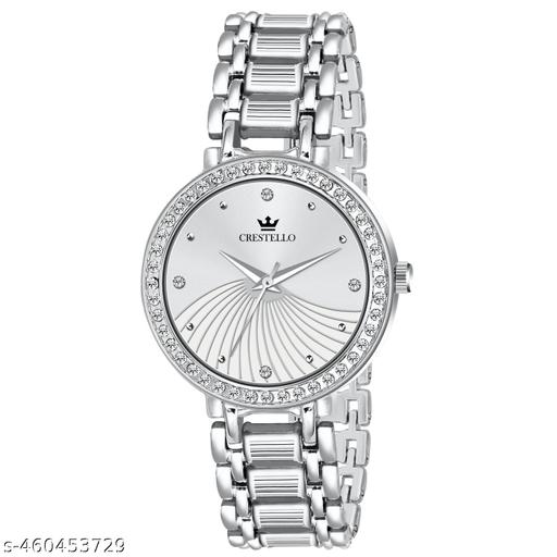 CRESTELLO Silver Plated Bracelet Analog Wrist Watch for Women (Silver Dial)