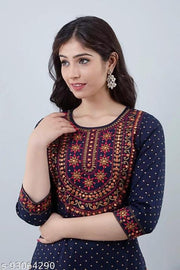 Women's Rayon Yoke Embroidery Blue Kurta