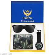 LORENZ Army Design Men's Watch, Army Design Wallet & Black Sunglasses Combo for Men | Gift Combo for Boys | CM-2069SN-WL-23