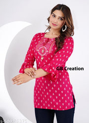 Women Trending Rayon Printed Short Kurta