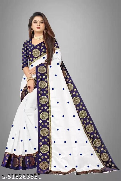 Plain Beautiful White Saree With Big Gola Border With Patchwork