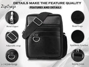 BAGVERSE Premium PU Leather Mini Sling Bag for Men | Cross Body Travel Side Bag | Adjustable Detachable Strap | Multi Pocket Casual Shoulder Bag | Black