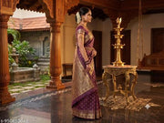 Soft Jacquard Silk Saree for Women under ₹600 | Cream & Green Zari Woven Saree for Wedding & Festive Wear