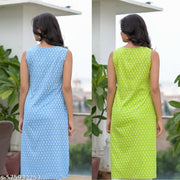Women Stylish Rayon Fabric Slevless kurta 2 pic Combo(blue and pink)
