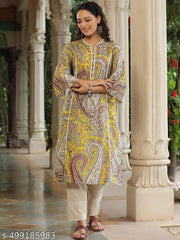 Women's  Multi print Rayon Straight Kurtis with lace work