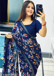 Premium Quality Georgette Printed Saree With Lace Border and Blouse