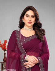 FASHION SOFT GEORGETTE WITH SIROSKI DIAMONDS WORK WEDDING CREATION & PARTY WEAR SAREE