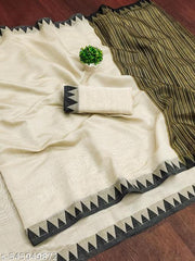 Top trending latest simple plain party wear/wedding Plain Beige Jacquard Cotton Silk Saree with Contrast Black Border | Ethnic Wear Saree