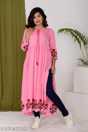 classy attractive look beautiful embroidery work graceful women naira cut kurtis